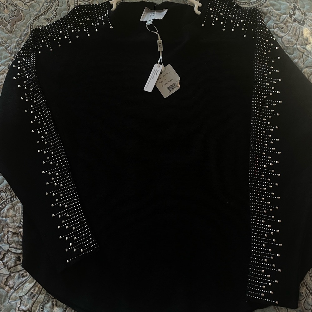 Black Sweater with Silver Studded Sleeves